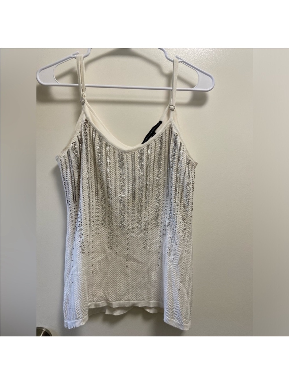 White House Black Market Ivory Sequin Stripe Knit Cami